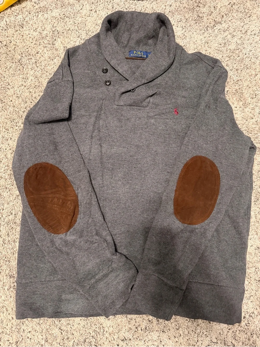 Polo by Ralph Lauren Gray Shawl Collar Pullover with Red Pony